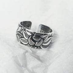 Buddha Stones 999 Sterling Silver Lotus Symbol Heart Sutra Protection Ring Ring BS 999 Sterling Silver