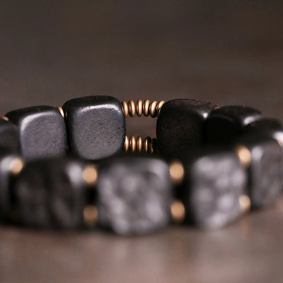 Buddha Stones Retro Ebony Wood Texture Style Copper Peace Balance Bracelet Bracelet BS 5