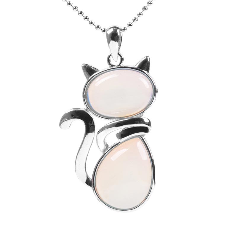 Buddha Stones Cat Pattern Natural Crystal Protection Necklace Pendant - Opal - image 11