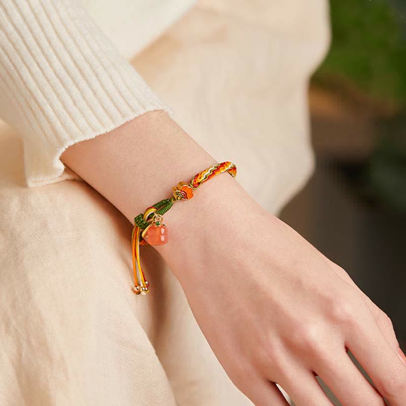 Buddha Stones Persimmon Red Agate Strength Reincarnation Knot Braid String Bracelet Bracelet BS 7