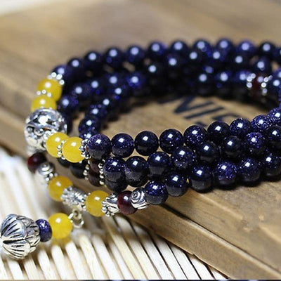 Buddha Stones Blue Sandstone Wealth Charm Bracelet Mala Mala Bracelet BS 4