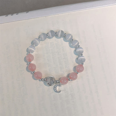Buddha Stones Natural Cat's Eye Pink Crystal Moon Love Charm Bracelet Bracelet BS 3