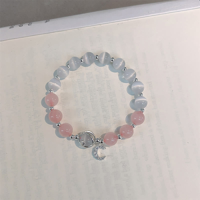 Buddha Stones Natural Cat's Eye Pink Crystal Moon Love Charm Bracelet Bracelet BS 3