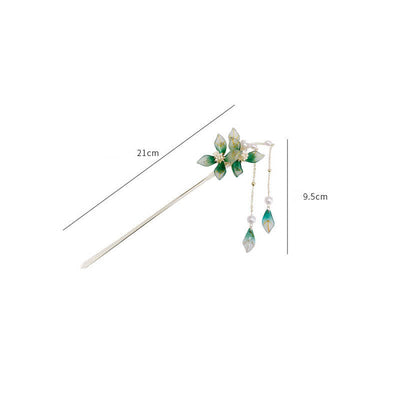 Buddha Stones Flower Leaf Pearl Peace Tassel Hairpin Hairpin BS 12