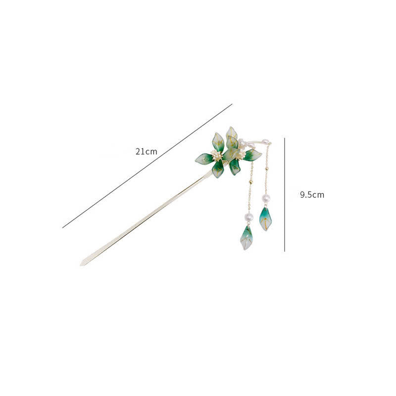 Buddha Stones Flower Leaf Pearl Peace Tassel Hairpin Hairpin BS 12