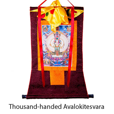 Buddha Stones Tibetan Thousand-handed Avalokitesvara Framed Thangka Blessing Decoration Decorations BS 11