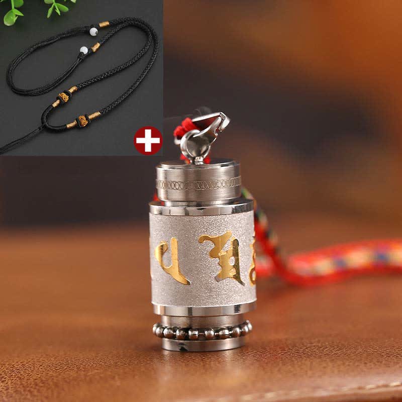 Buddha Stones Tibet Om Mani Padme Hum Shurangama Mantra Titanium Steel Wisdom Amulet Necklace Pendant Necklaces & Pendants BS 1.4*2.4cm Silver Black String