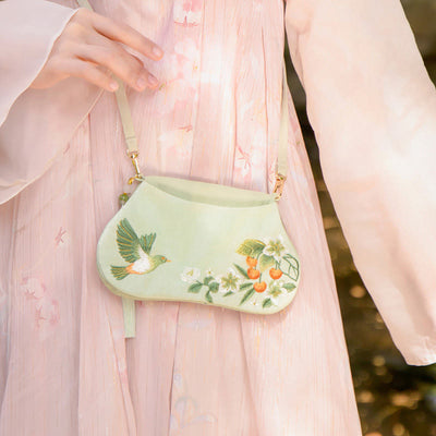 Buddha Stones Luck Embroidery Lotus Koi Fish Rabbit Flower Hanfu Bag Crossbody Bag Shoulder Bag Bag BS Koi Fish Flowers And Birds