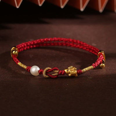 Foviel 24K Gold wünschen Ruyi Griff Fu Charakter Kaninchen Perle Glück Geflochten Armband