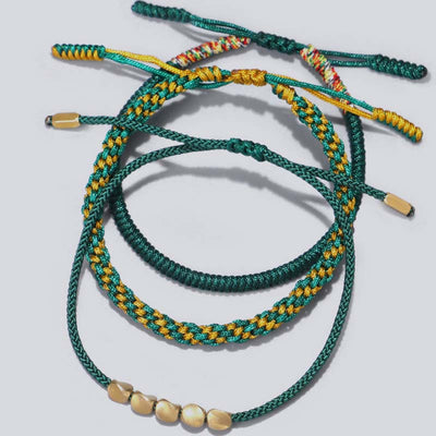 Buddha Stones 3 PCS Tibetan Copper Beads Healing Protection Luck Bracelet Set Bracelet BS 11