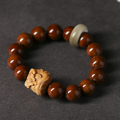 Buddha Stones Purple Bodhi Seed Dancing Lion Wisdom Bracelet Bracelet BS 12