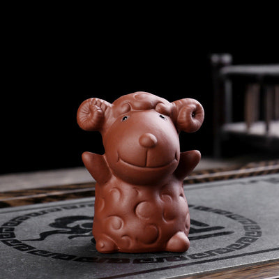 Buddha Stones Chinese Zodiac Purple Clay Wealth Ceramic Tea Pet Home Figurine Decoration Decorations BS Goat 4.7cm*6.2cm*7cm