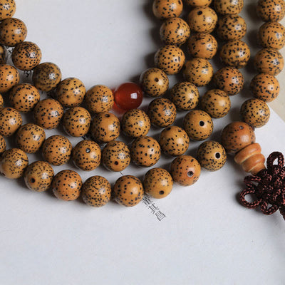 Buddha Stones 108 Mala Beads Bodhi Seed Red Agate Auspiciousness Bracelet Mala Bracelet BS 5