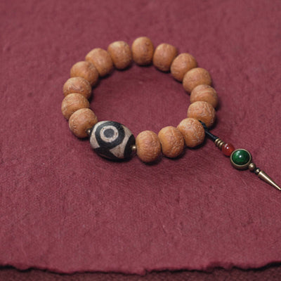 Buddha Stones Tibet Bodhi Seed Dzi Bead Peace Charm Wrist Mala Bracelet Wrist Mala BS 8
