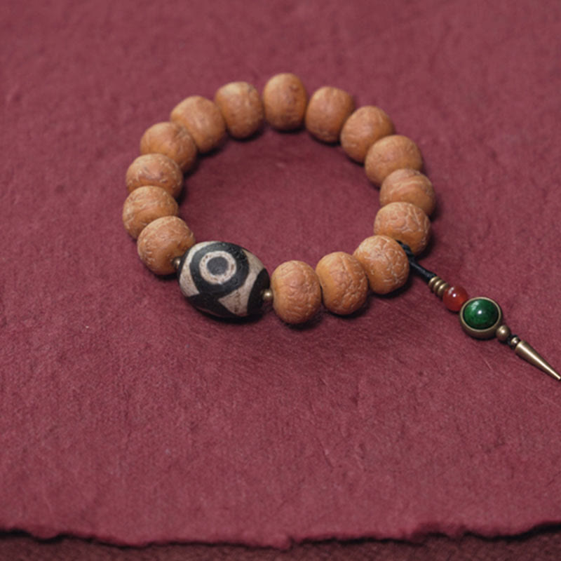 Buddha Stones Tibet Bodhi Seed Dzi Bead Peace Charm Wrist Mala Bracelet Wrist Mala BS 8