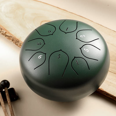 Buddha Stones Steel Tongue Drum Sound Healing Meditation Lotus Pattern Drum Kit 8 Note 6 Inch Percussion Instrument Tongue Drum BS DarkGreen