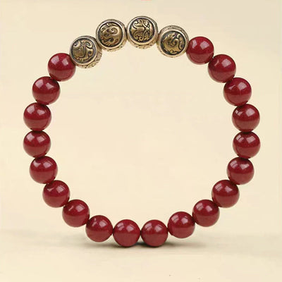 Buddha Stones 925 Sterling Silver Natural Cinnabar Four Beasts Blessing Bracelet Bracelet BS 13