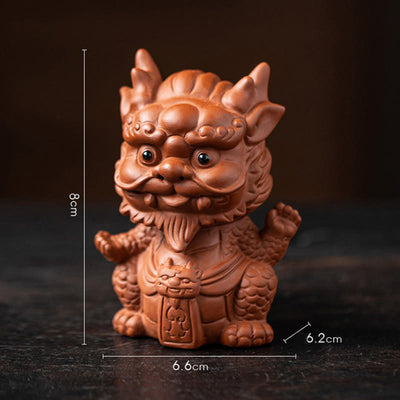 Buddha Stones Luck Dragon Wealth Tea Pet Purple Clay Figurine Decoration Decorations BS Little Dragon King-Brown 6.6*6.2*8cm