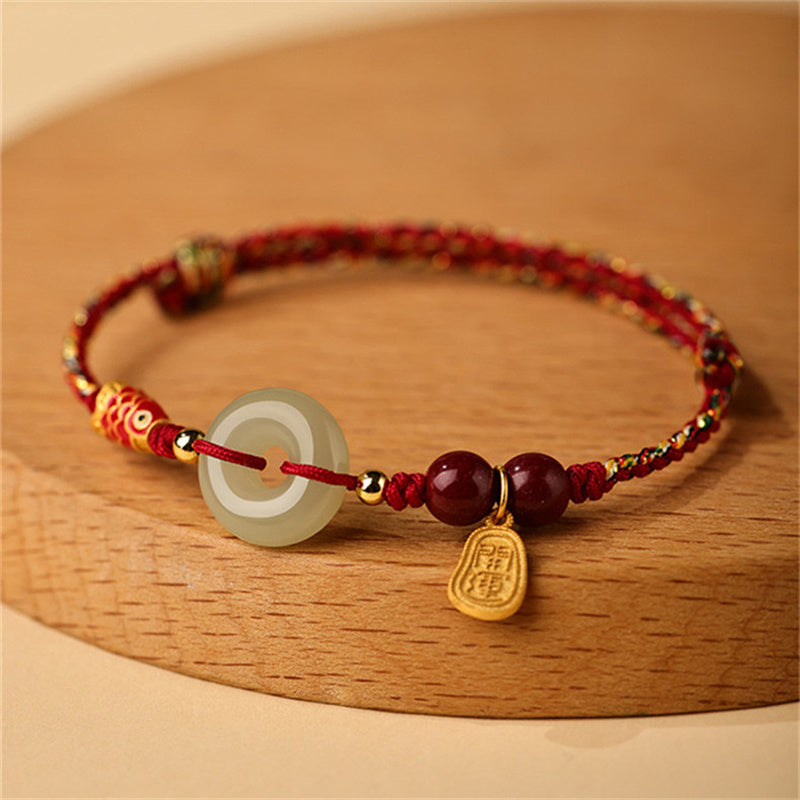 Buddha Stones 925 Sterling Silver Koi Fish Hetian Jade Peace Buckle Luck Bracelet Bracelet BS 14-16cm