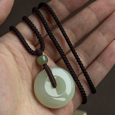Buddha Stones Natural Round Jade Peace Buckle Luck Prosperity Necklace Pendant Necklaces & Pendants BS 15