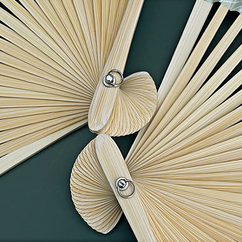 Buddha Stones Lotus Flowers Leaf Koi Fish Handheld Paper Bamboo Folding Fan Folding Fan BS 6