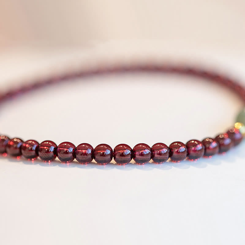 Buddha Stones Natural Strawberry Quartz Garnet Jade Lucky Fortune Fu Character Healing Charm Bracelet Bracelet BS 13