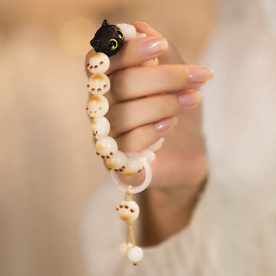 Buddha Stones Natural Bodhi Seed Red Sandalwood Lovely Paw Lucky Cat Peace Bracelet Bracelet BS Bodhi Seed&Running Ring Tassel (Wrist Circumference 14-16cm)
