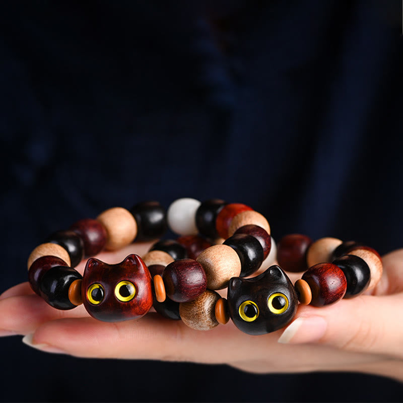 Foviel Kleine Blatt rot Sandelholz Ebenholz Holz niedlich Katze Gravur Schutz Armband