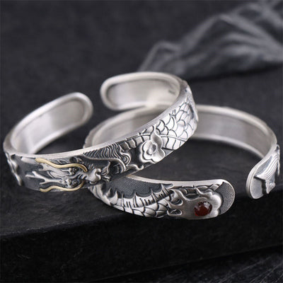 Foviel 999 Sterling Silver Dragon Strength Protection Bracelet Bangle