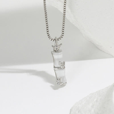 Buddha Stones Chalcedony Bamboo Pattern Harmony Necklace Pendant Necklaces & Pendants BS Silver