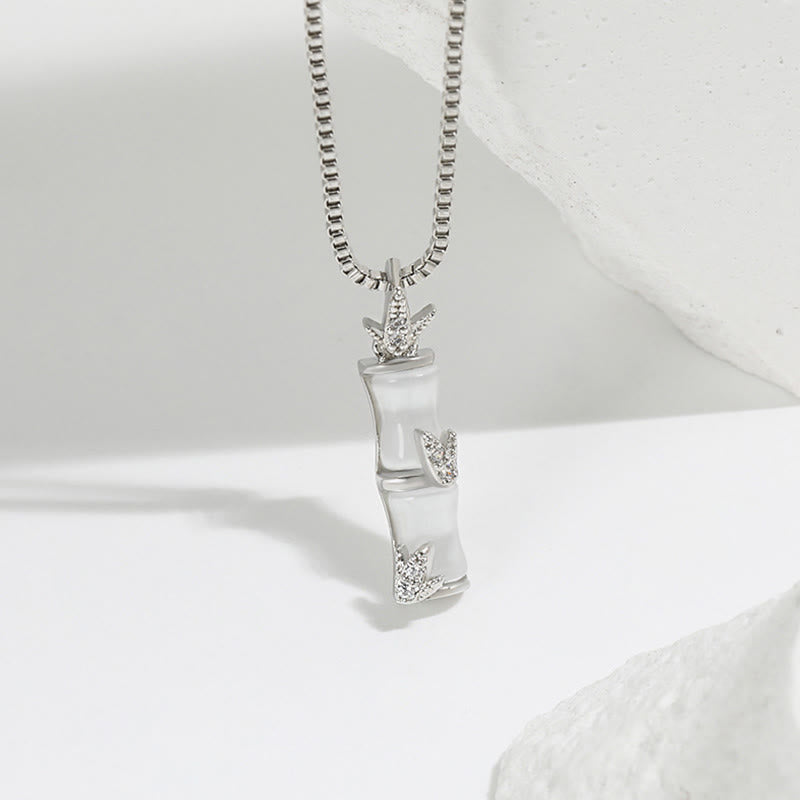 Buddha Stones Chalcedony Bamboo Pattern Harmony Necklace Pendant Necklaces & Pendants BS Silver