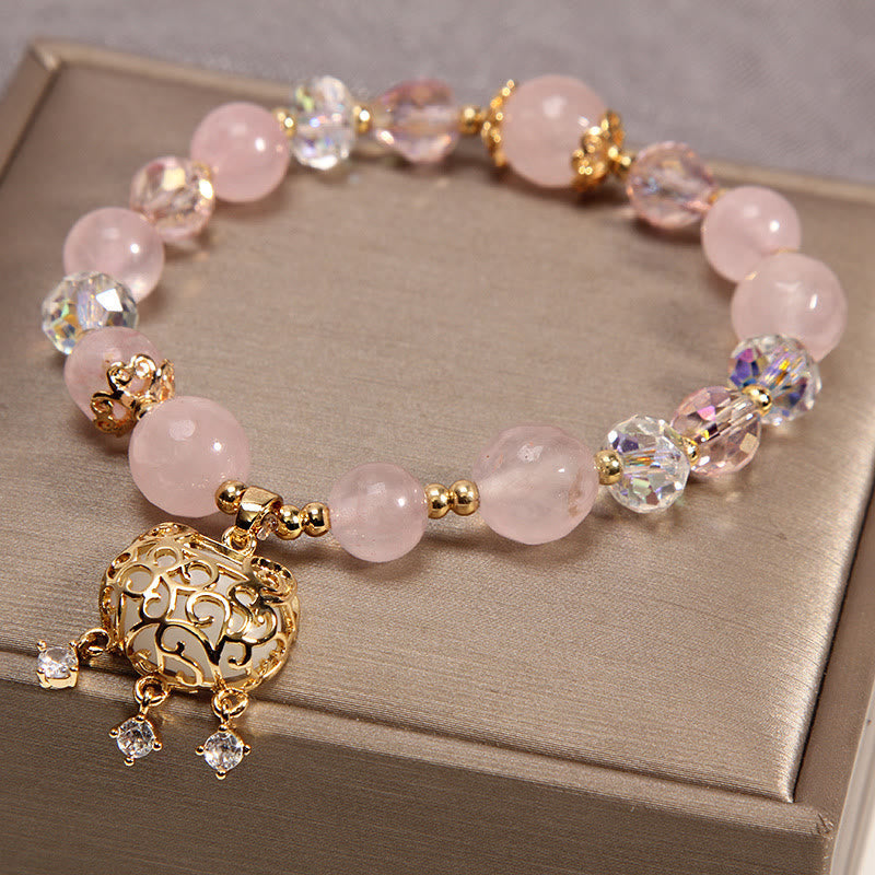 Buddha Stones Natural Pink Crystal Soothing Protection Bracelet Bracelet BS 1