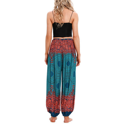 Buddha Stones Loose Circle-shaped Flowers Pattern Harem Trousers Women's Yoga Pants Women's Harem Pants BS 8