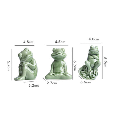Buddha Stones Mini Small Meditation Lotus Resting Frog Ceramic Wealth Luck Home Tea Pet Figurine Decoration Decorations BS 19