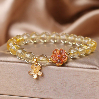 Buddha Stones Natural Citrine Flower Charm Prosperity Protection Bracelet Bracelet BS 4