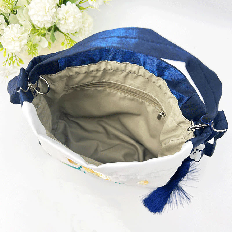 Buddha Stones Suzhou Embroidery Rabbit Lotus Epiphyllum Peony Magnolia Silk Tote Crossbody Bag Shoulder Bag Handbag Crossbody Bag BS 19