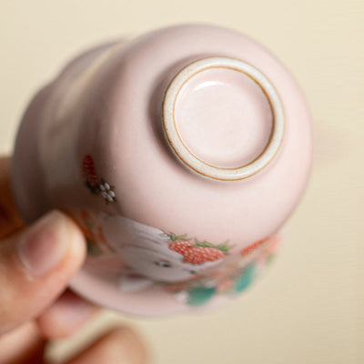 Buddha Stones Cute Strawberry Rabbit Flower Ceramic Teacup Kung Fu Tea Cup 55ml Cup BS 7