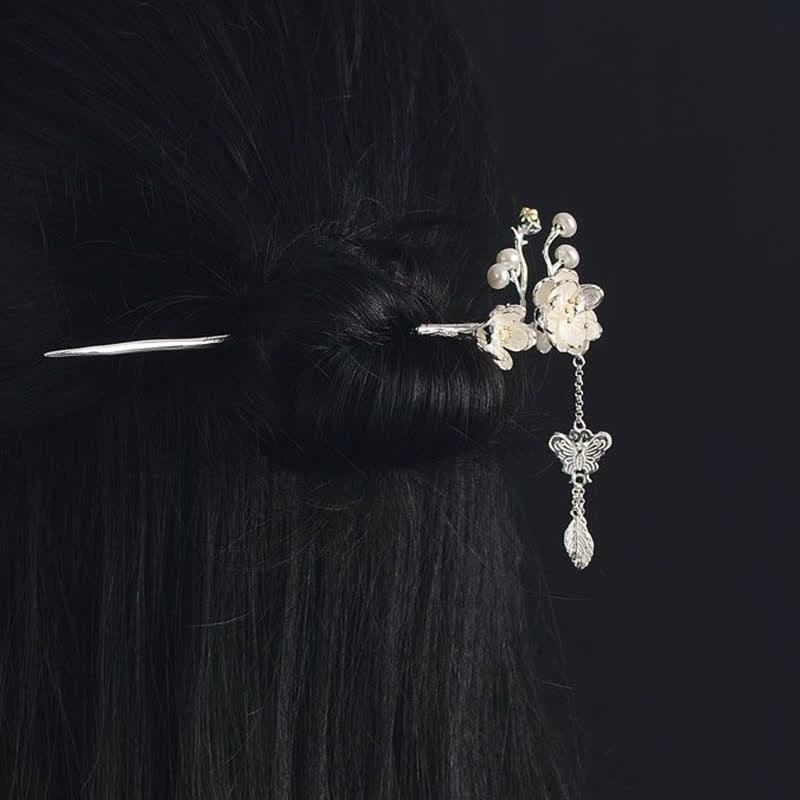 Buddha Stones Plum Blossom Butterfly Love Freedom Tassel Hairpin Hairpin BS 4