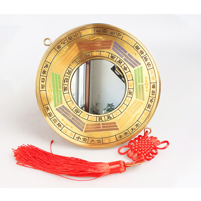 Buddha Stones Feng Shui Bagua Map Copper Coin Chinese Knotting Balance Energy Map Bagua Map BS 16cm Four Seasons Bagua Map Convex Mirror