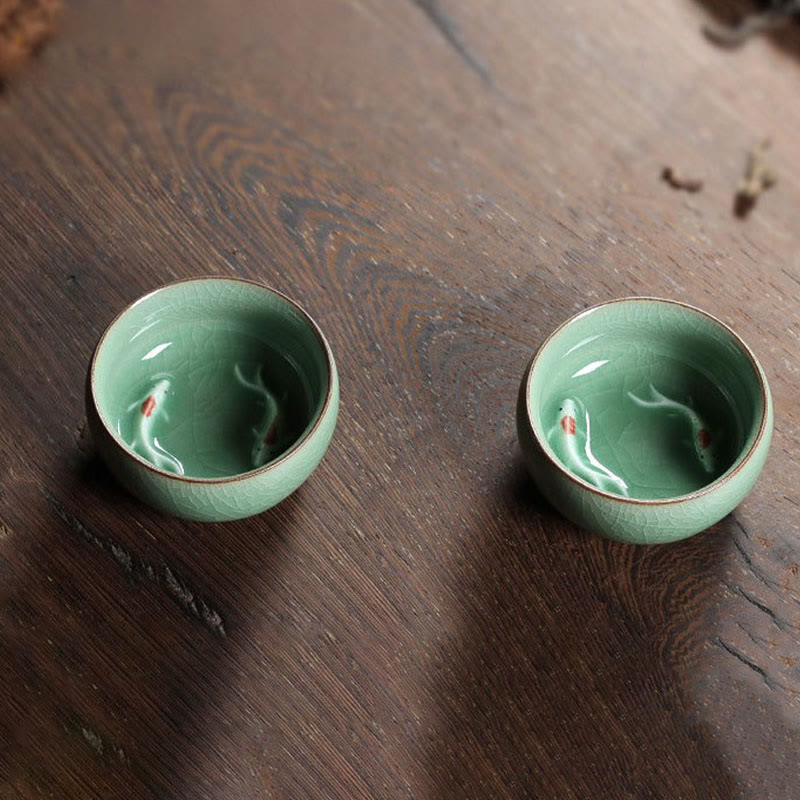 Buddha Stones Colorful Koi Fish Ceramic Teacup Kung Fu Tea Cup Bowl Cup BS 27