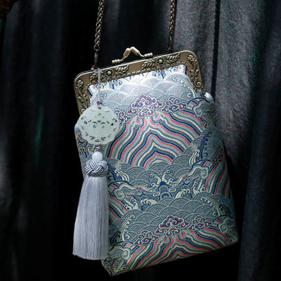 Buddha Stones Small Blue Ocean Waves Metal Chain Crossbody Bag Shoulder Bag Cellphone Bag Crossbody Bag BS 8