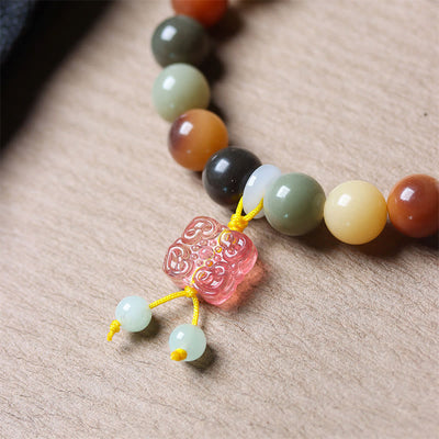 Buddha Stones Natural Multicolored Gradient Bodhi Seed Liuli Glass Charm Peace Bracelet Bracelet BS 5