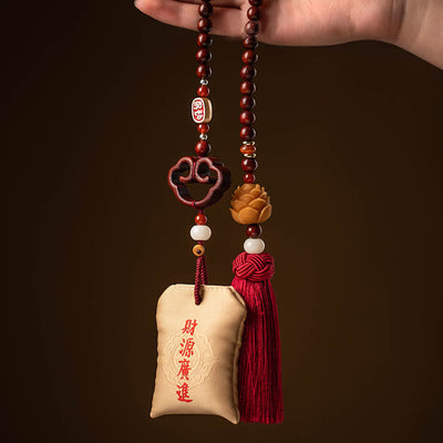 Foviel Tibetan Small Leaf Red Sandalwood Lotus Cinnabar Sachet Protection Tassel Car Hanging Decoration