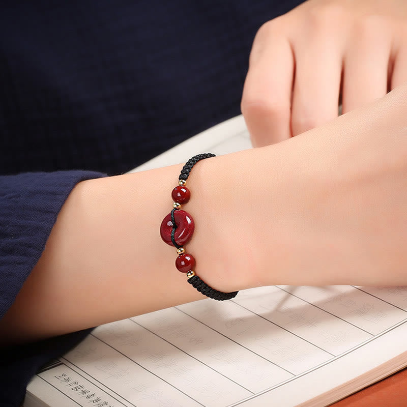 Buddha Stones Natural Cinnabar Peace Buckle Blessing String Bracelet Bracelet BS 10