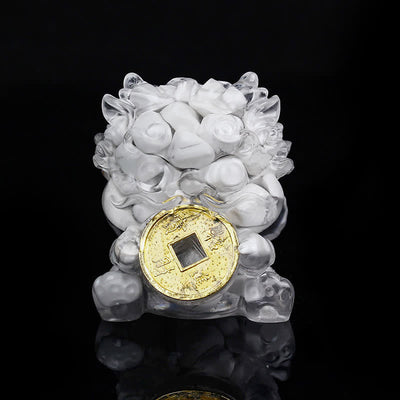 Buddha Stones Handmade Cute PiXiu Gold Coin Crystal Fengshui Energy Wealth Fortune Home Decoration Decorations BS White Turquoise