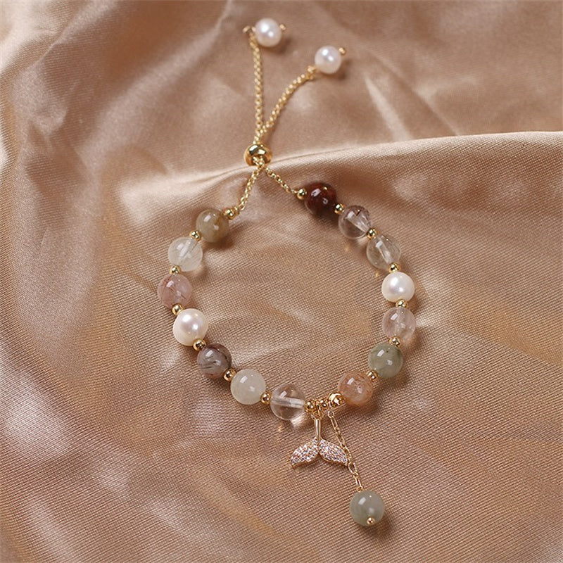 Buddha Stones Strawberry Quartz Rutilated Quartz Fishtail Charm Healing Bracelet Bracelet BS 11