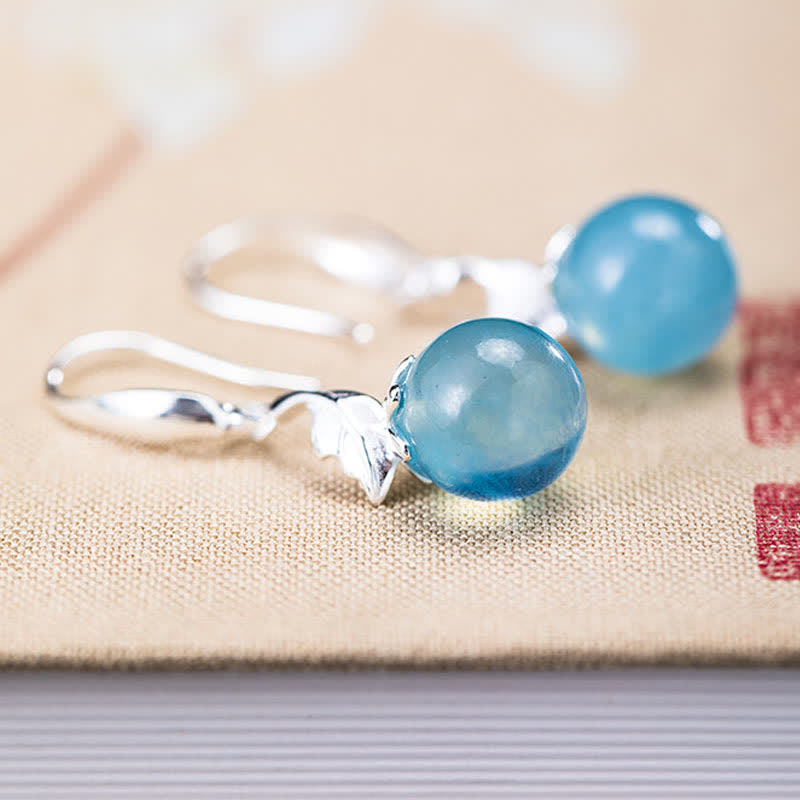 Buddha Stones 925 Sterling Silver Natural Aquamarine Leaf Flower Peace Earrings Necklace Earrings BS 6