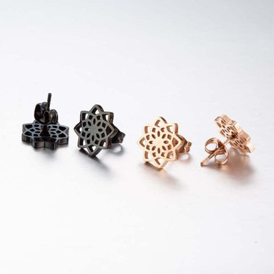 Buddha Stones Tibetan Lotus Pattern New Beginning Stud Earrings Earrings BS 7