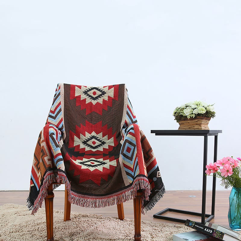 Buddha Stones Tibetan Geometric Hand-Dyed Craftsman Blanket Blanket BS 9