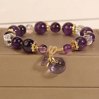 Buddha Stones Natural Amethyst Crystal Money Bag Charm Positive Bracelet Bracelet BS Amethyst Crystal Money Bag
